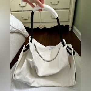 MM6 White Leather Overnight Bag